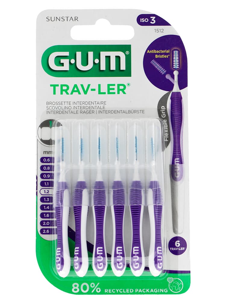 GUM Trav-Ler Brossettes Interdentaires Réutilisables 6 Unités - Taille : 1,2 mm